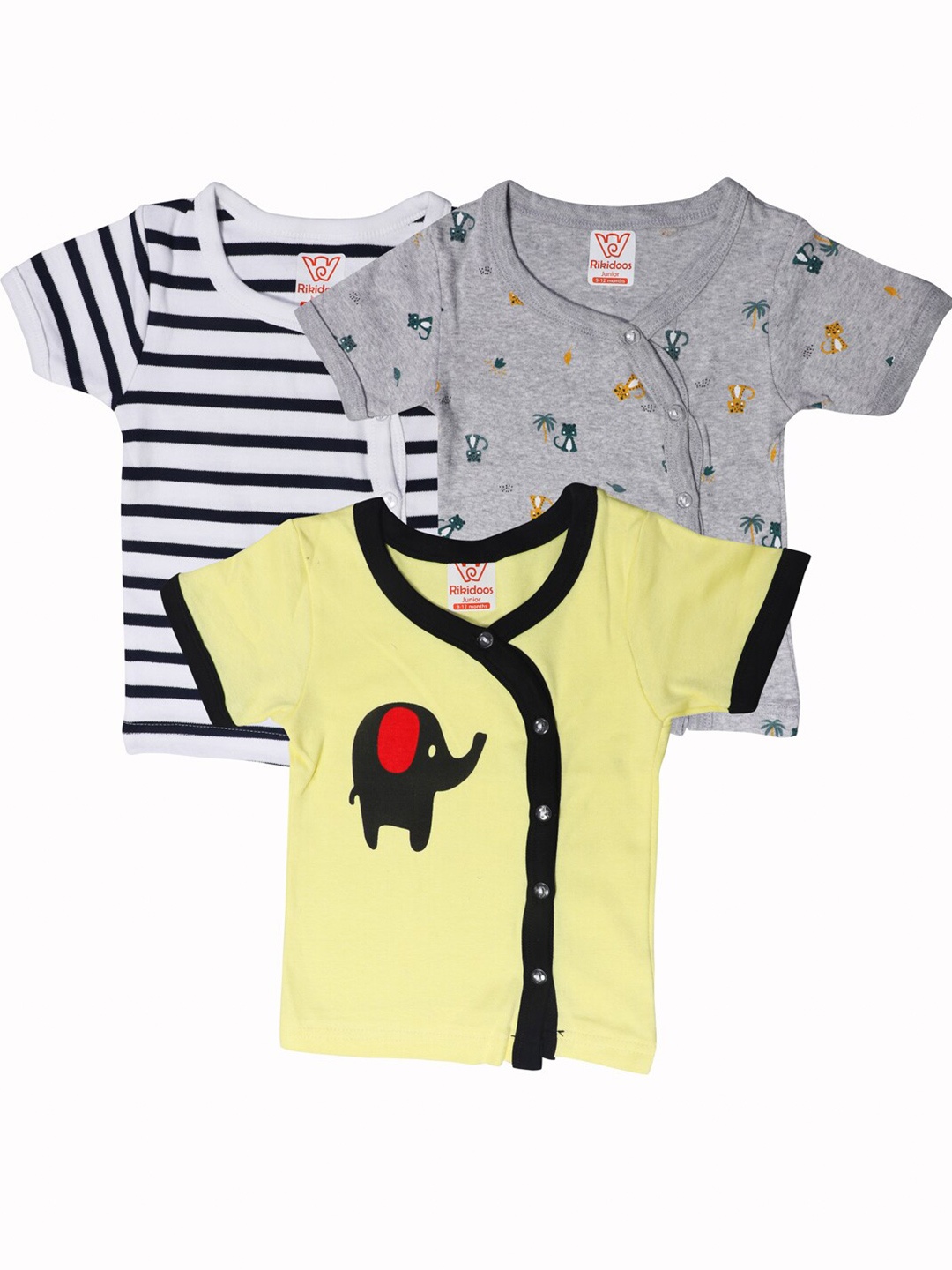 

RIKIDOOS Kids Lime Green & Grey Set Of 3 Printed Cotton Oversized T-shirt