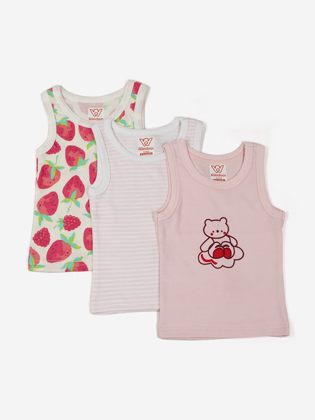 

RIKIDOOS Kids Pack of 3 Printed Cotton Vests, Multi