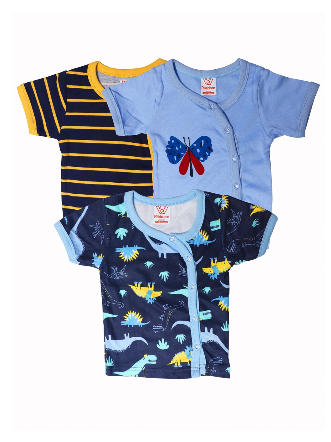 

RIKIDOOS Kids Blue Pack Of 3 Printed Oversized T-shirt