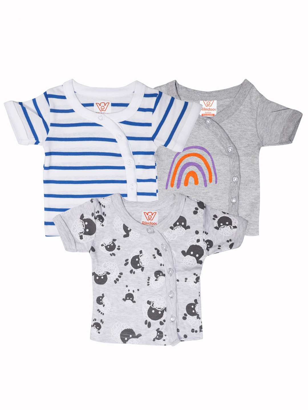 

RIKIDOOS Kids Pack of 3 Printed Oversized T-shirt, Grey