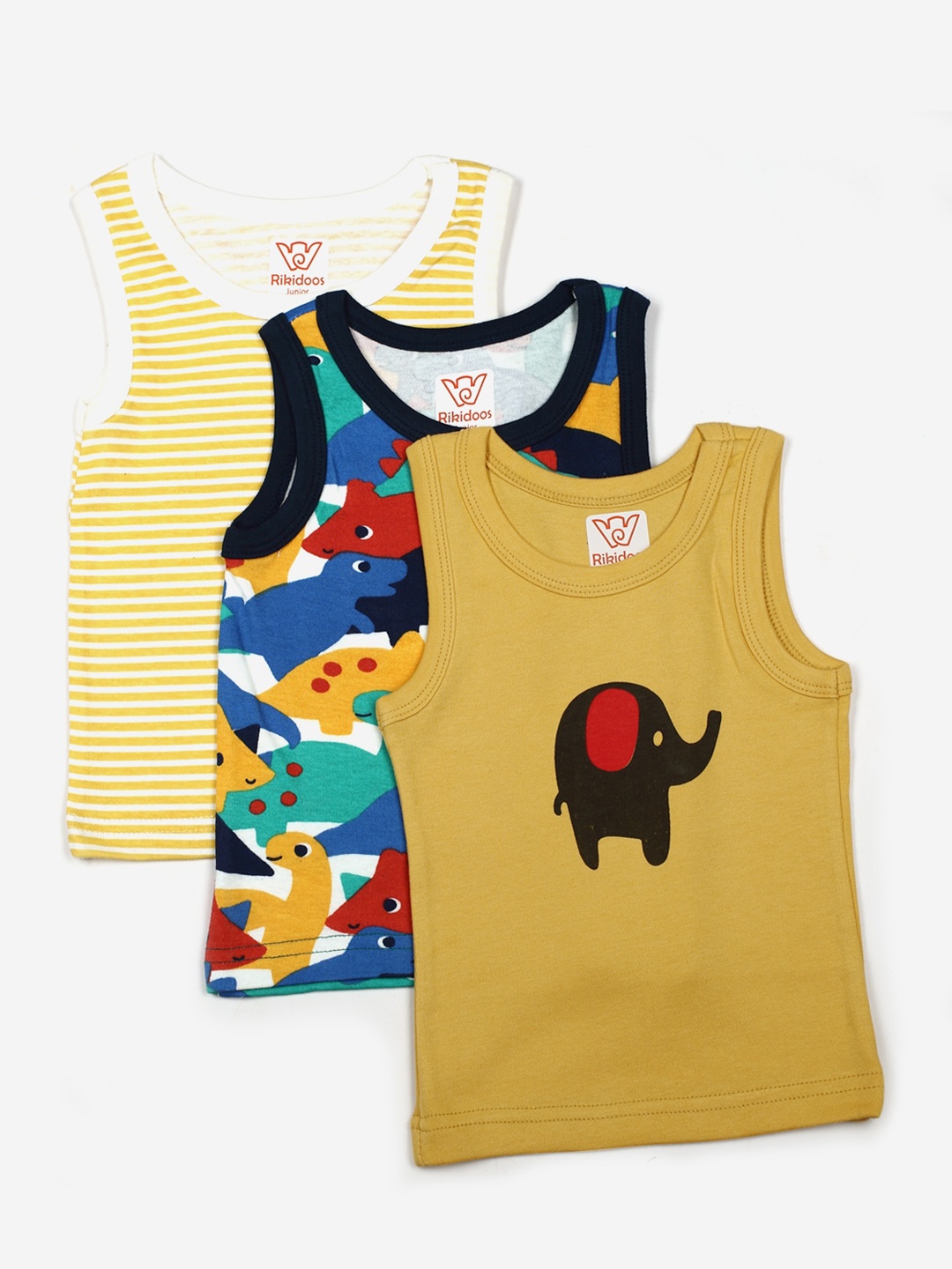 

RIKIDOOS Kids White & Yellow Set Of 3 Printed Vest