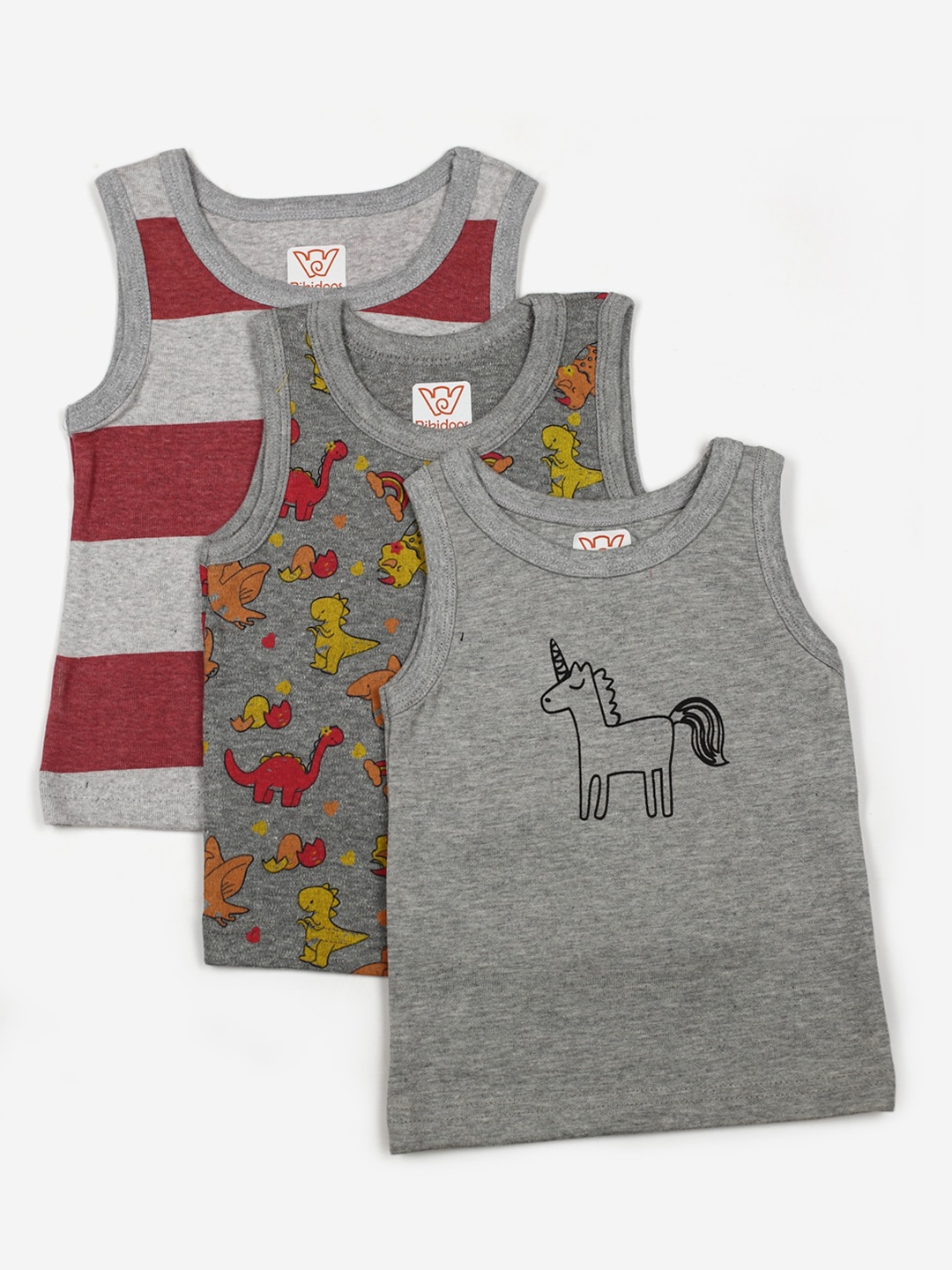 

RIKIDOOS Kids Grey & Red Set Of 3 Printed Loose T-shirt