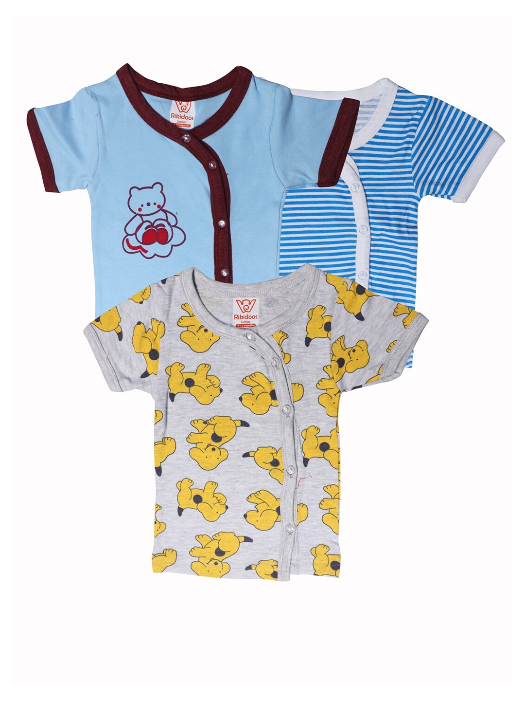 

RIKIDOOS Kids Blue & Grey Pack Of 3 Printed Oversized T-shirt