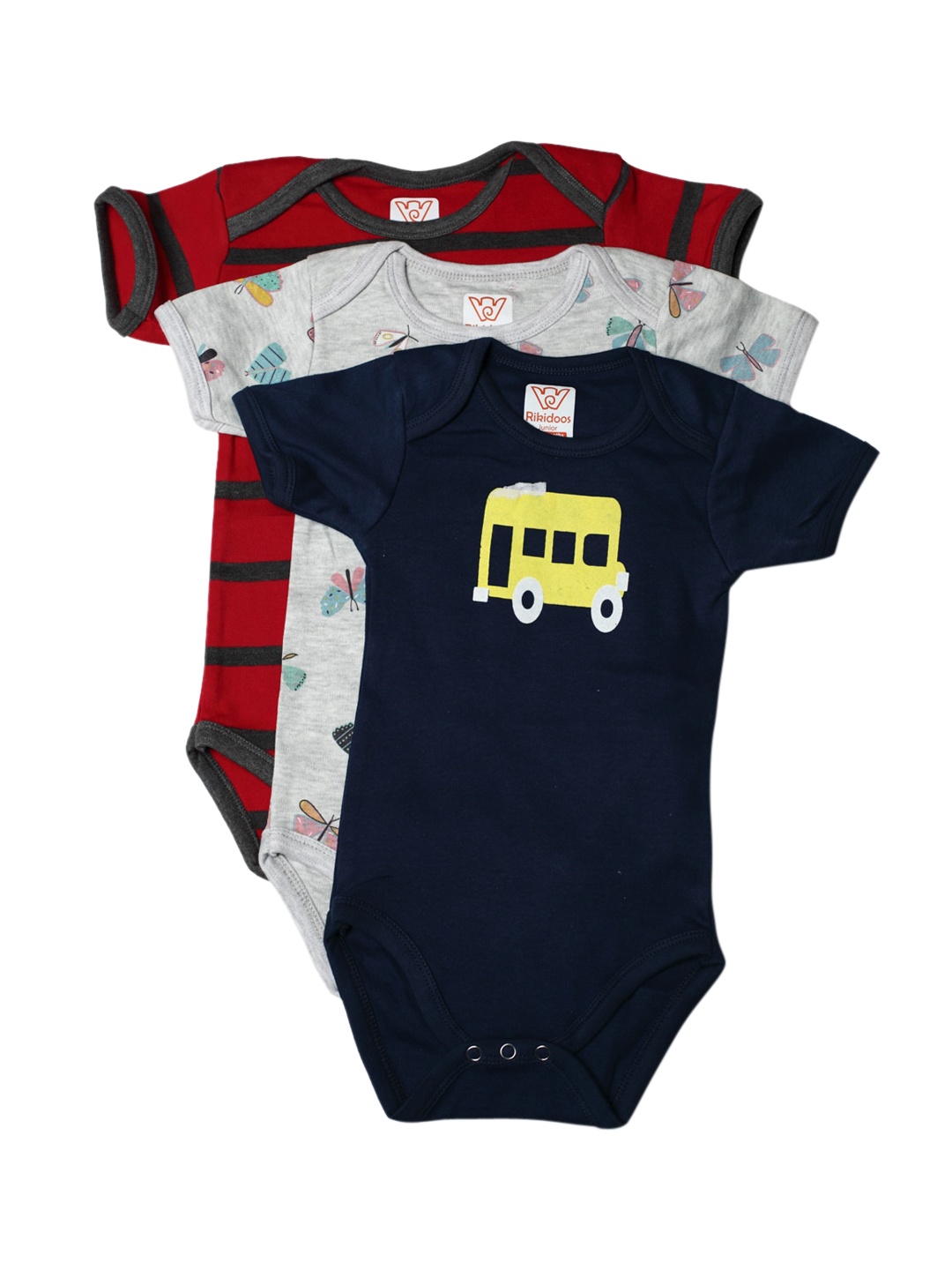 

RIKIDOOS Infants Pack Of 3 Pure Cotton Bodysuits, Navy blue