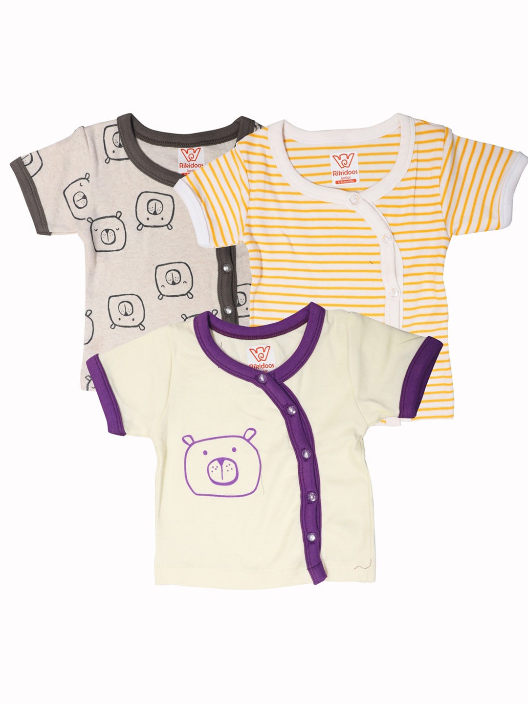 

RIKIDOOS Kids Pack of 3 Striped Oversized T-shirt, Cream