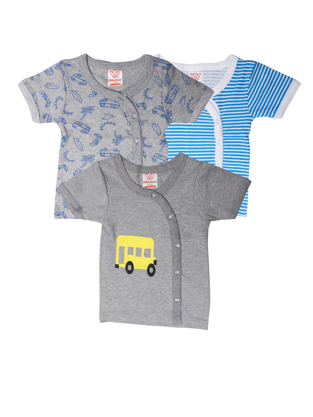 

RIKIDOOS Kids Grey & Blue 3 Printed Loose Jhabla