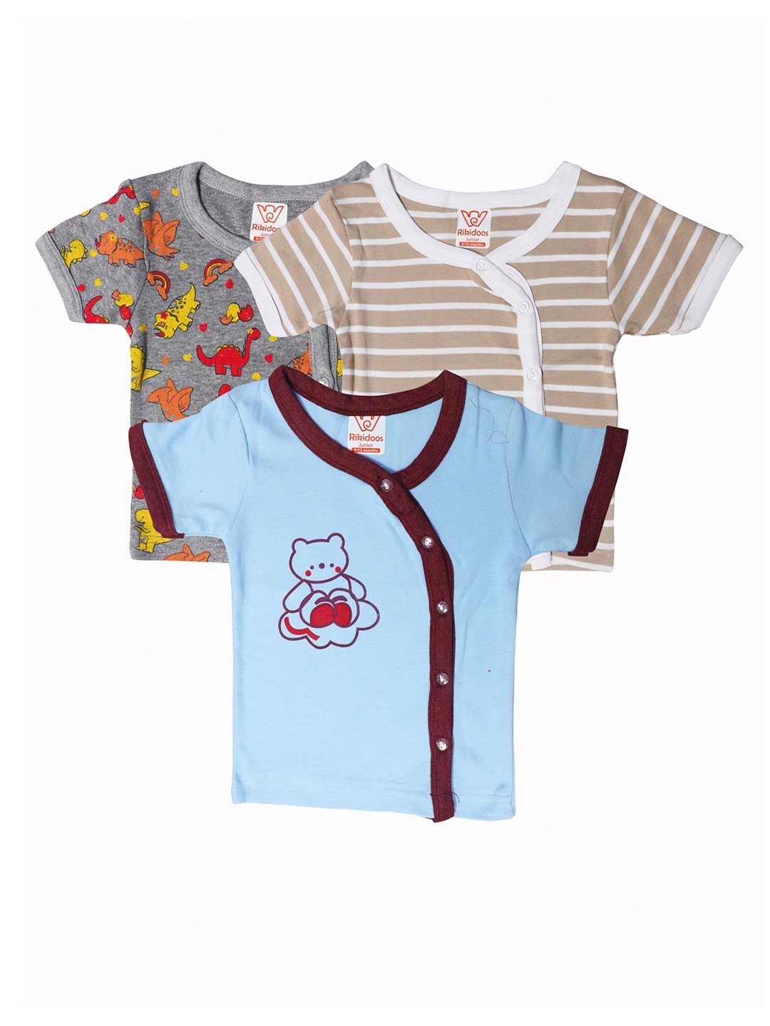 

RIKIDOOS Kids Blue & Grey Set Of 3 Striped Oversized T-shirt