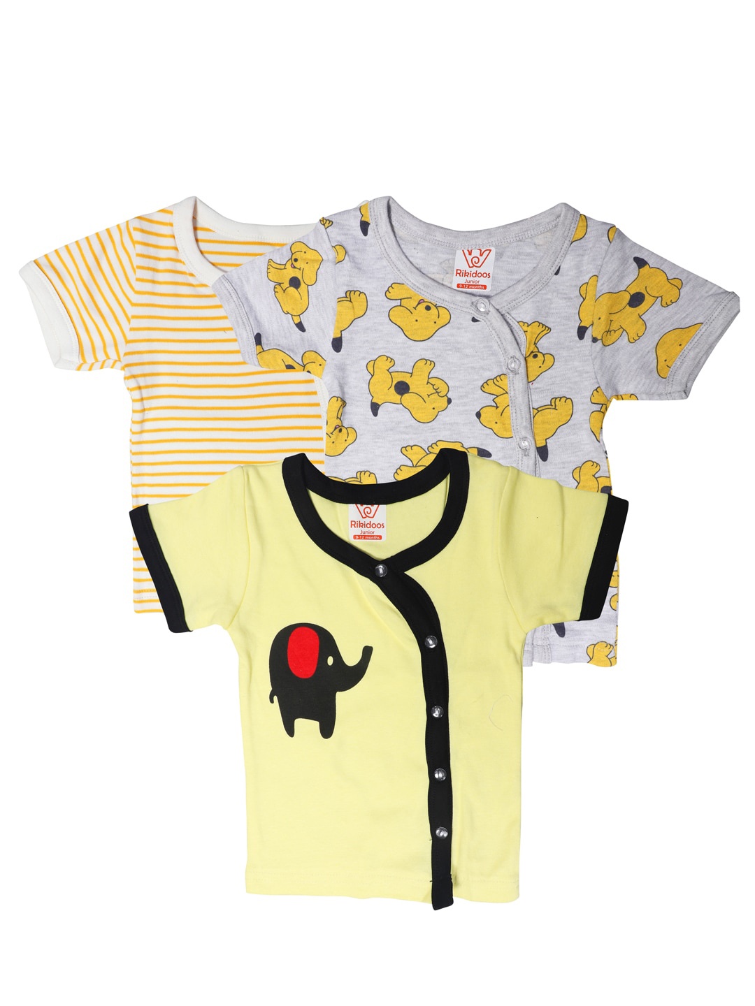 

RIKIDOOS Unisex Kids Yellow & Grey 3 Printed T-shirts