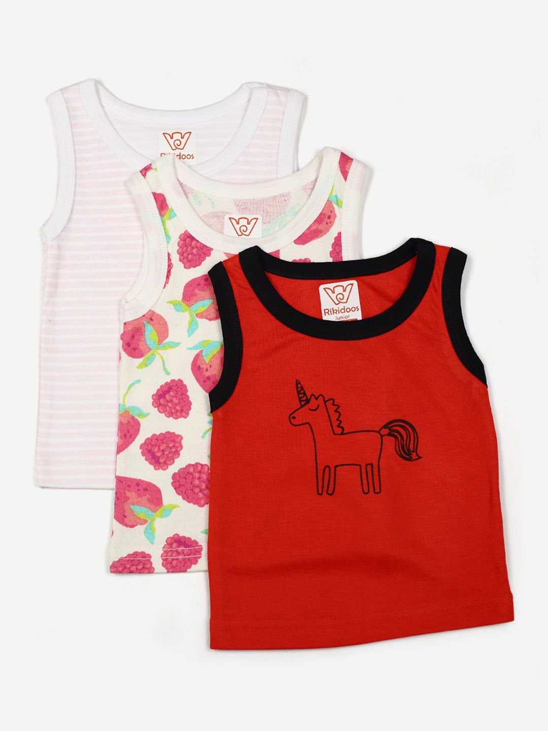 

RIKIDOOS Kids Pack of 3 Red & Cream-Coloured Cotton T-shirt