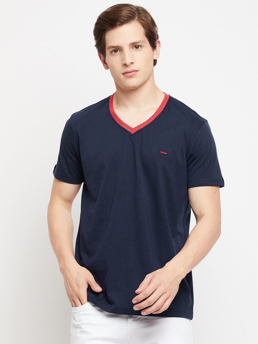 

Adobe Men Navy Blue V-Neck T-shirt