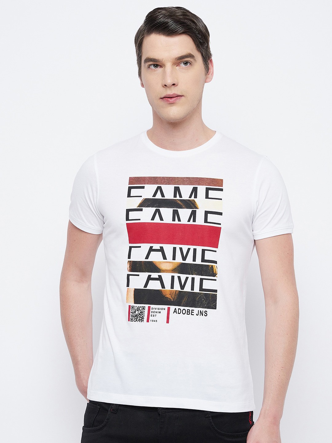 

Adobe Men White Typography Printed T-shirt