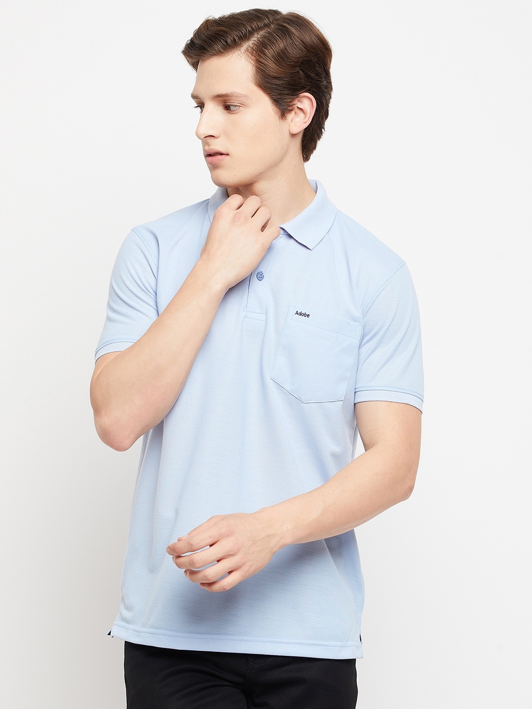 

Adobe Men Blue Polo Collar T-shirt