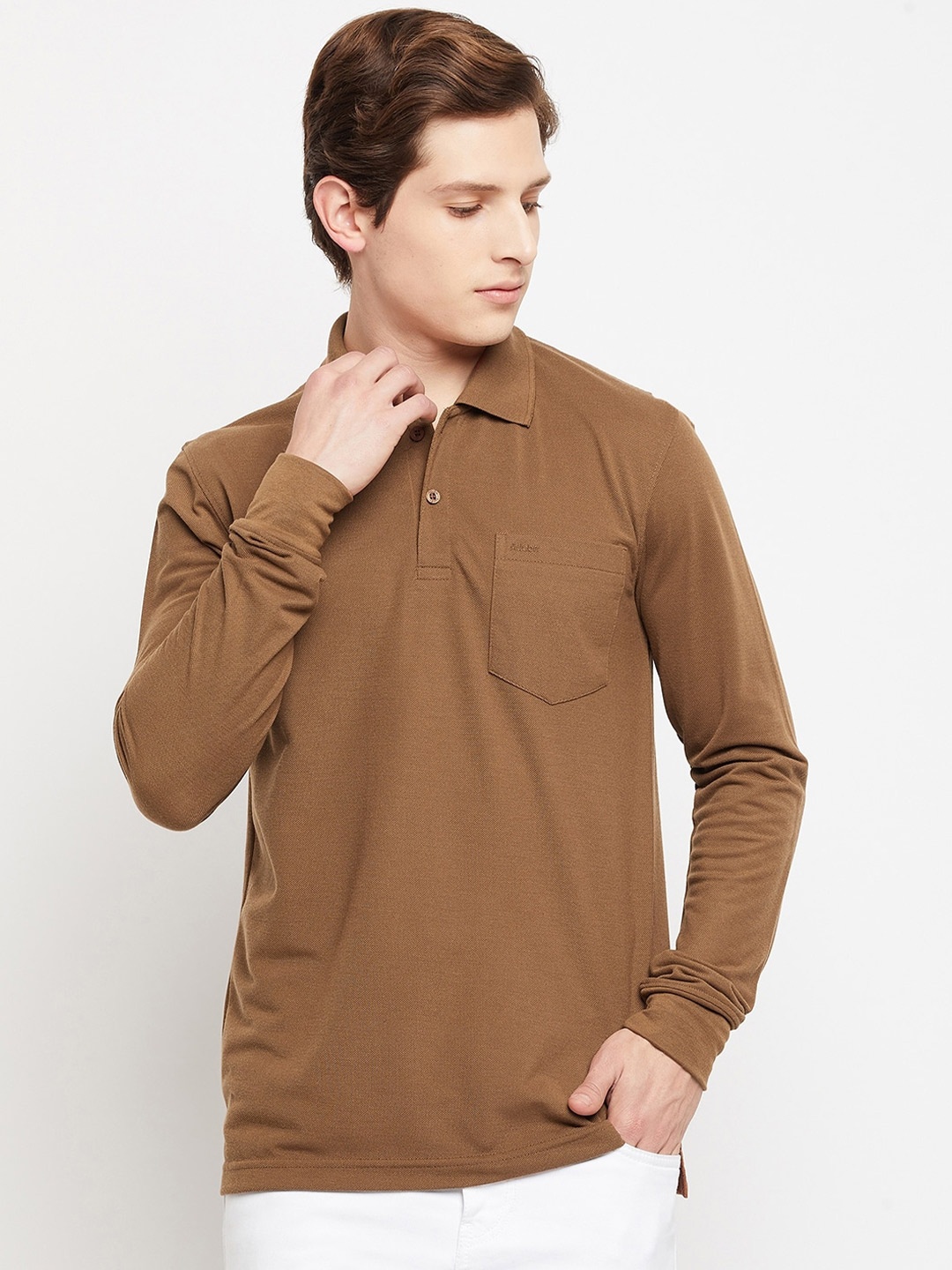 

Adobe Men Coffee Brown Polo Collar T-shirt