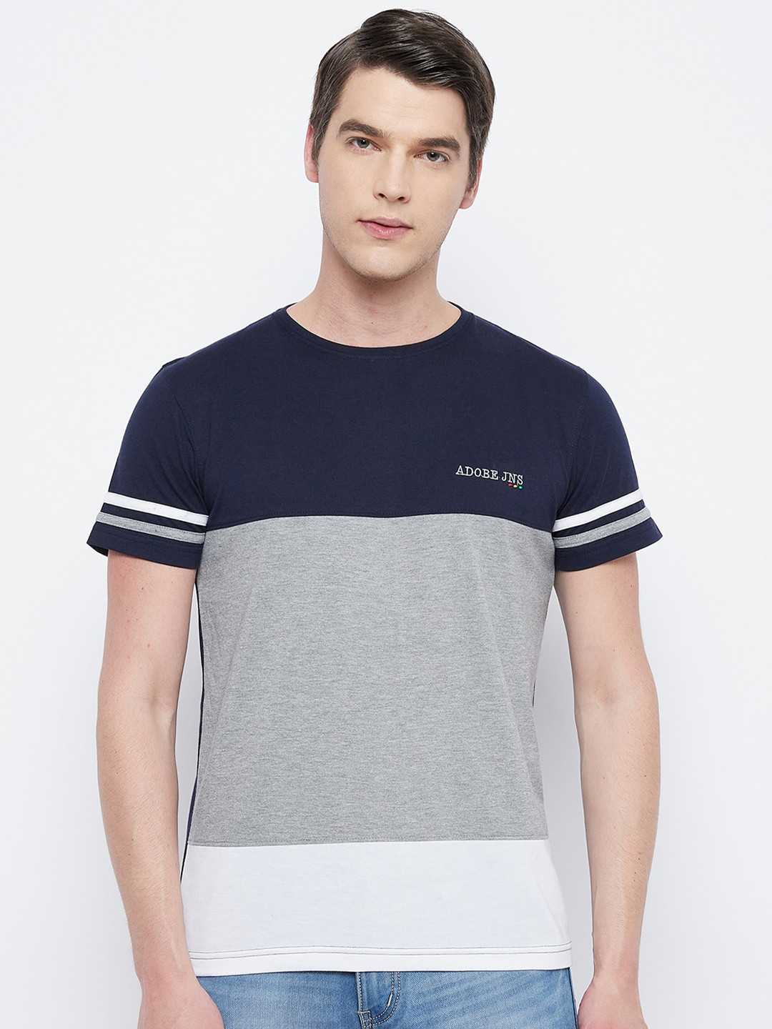 

Adobe Men Navy Blue Colourblocked T-shirt