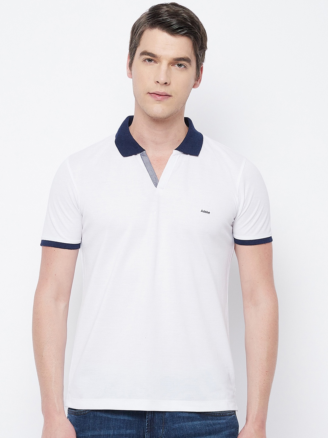

Adobe Men White Polo Collar T-shirt