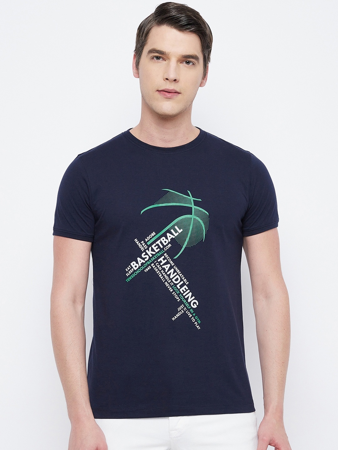 

Adobe Men Navy Blue Printed Cotton T-shirt