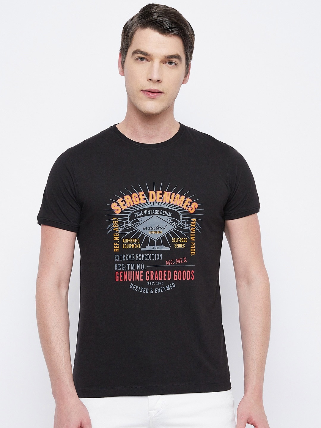 

Adobe Men Black Typography Printed T-shirt