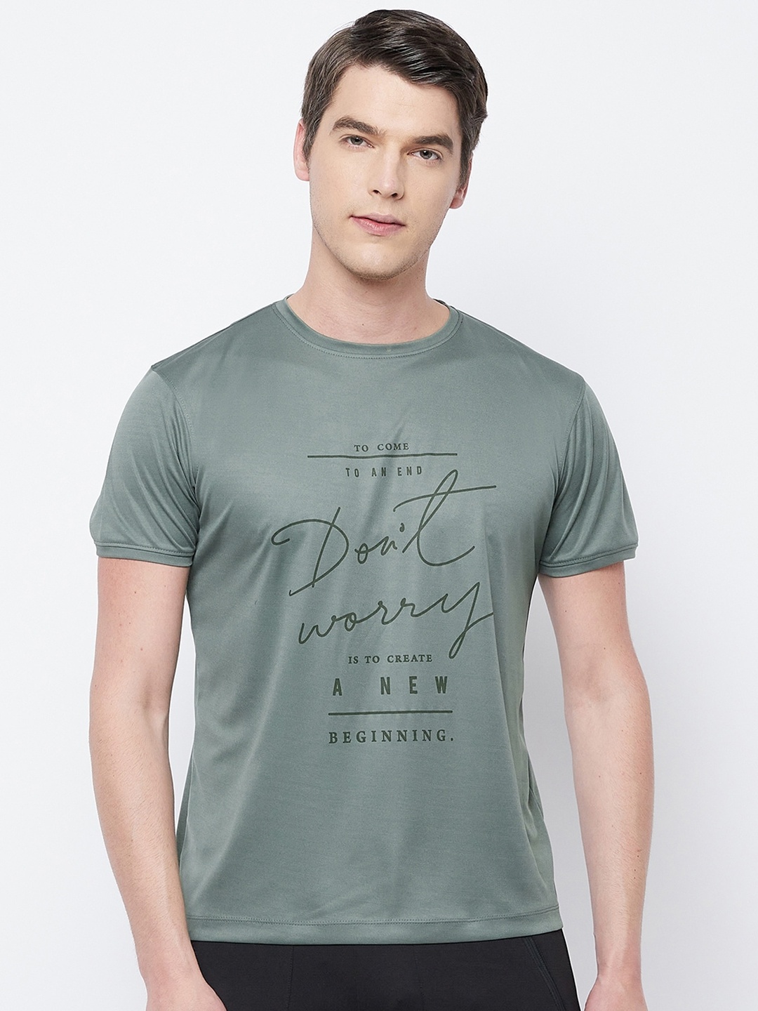 Adobe Men Green Typography Printed T-shirt
