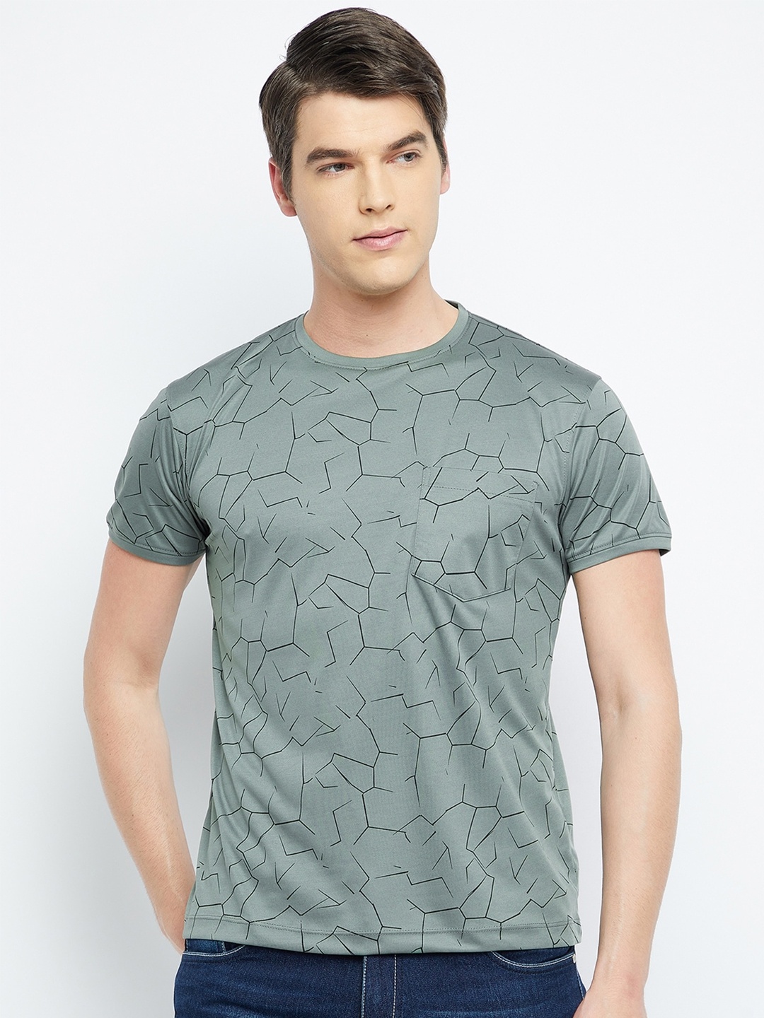 

Adobe Men Green Printed Cotton T-shirt
