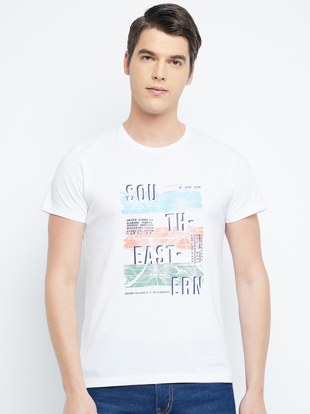 

Adobe Men White Printed Cotton T-shirt