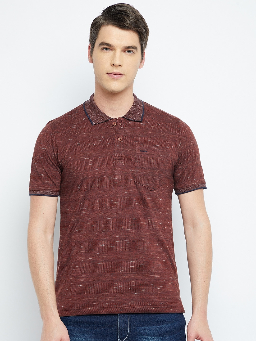 

Adobe Men Coffee Brown Polo Collar Cotton T-shirt