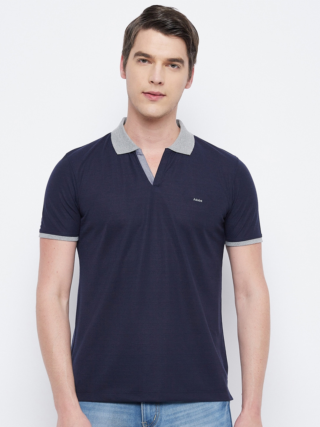 

Adobe Men Navy Blue Polo Collar T-shirt