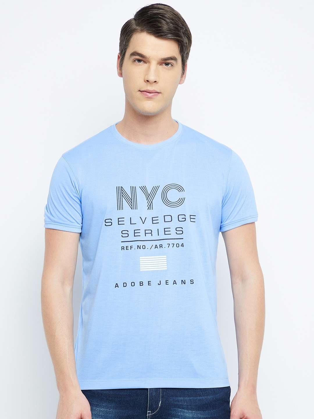 

Adobe Men Blue Typography Printed T-shirt