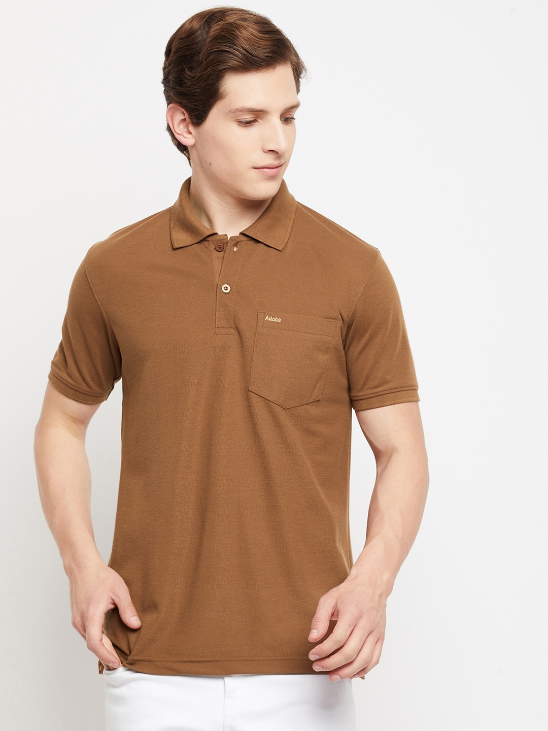 

Adobe Men Coffee Brown Solid Polo Collar T-shirt