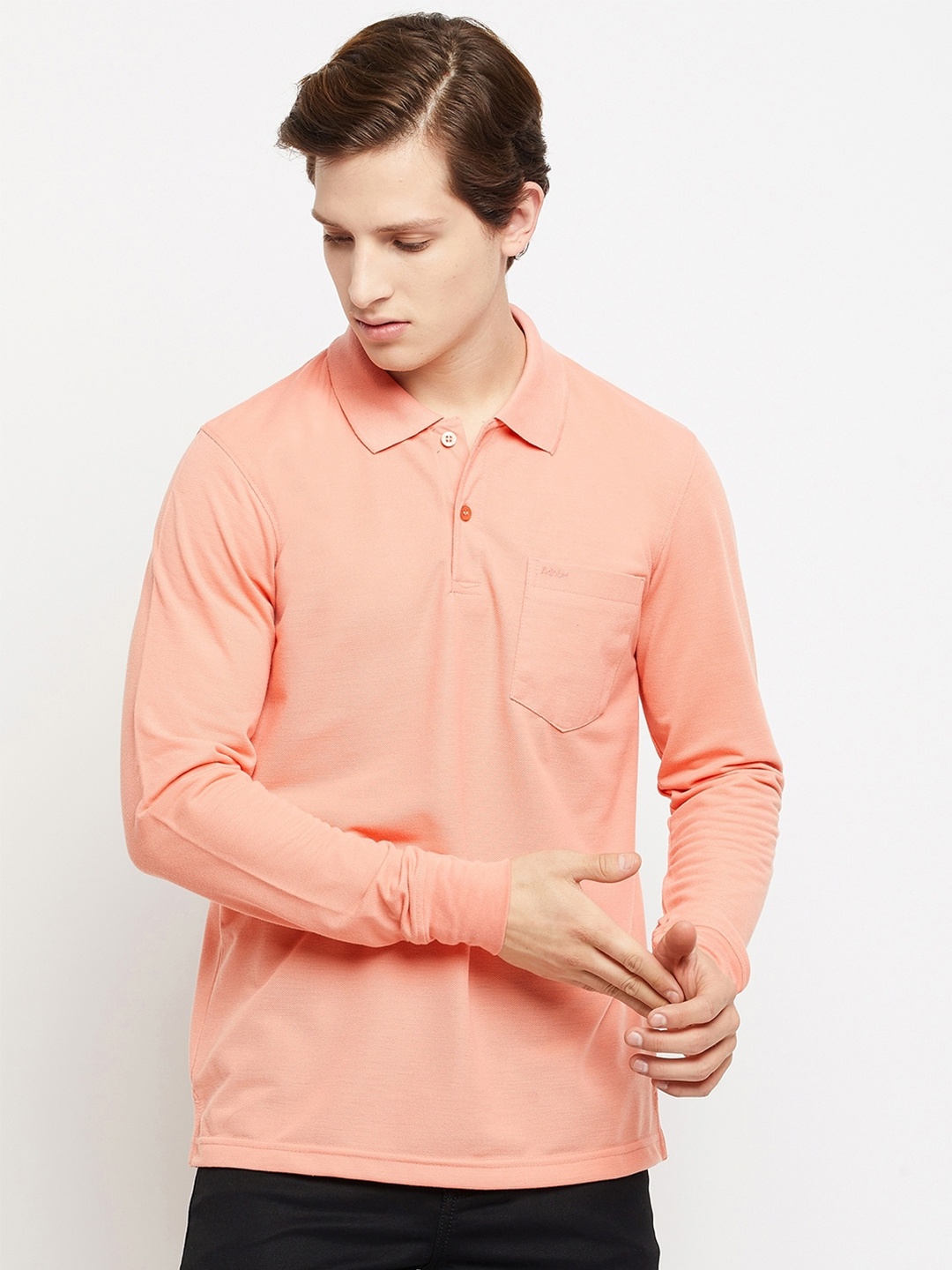 

Adobe Men Peach-Coloured Polo Collar T-shirt