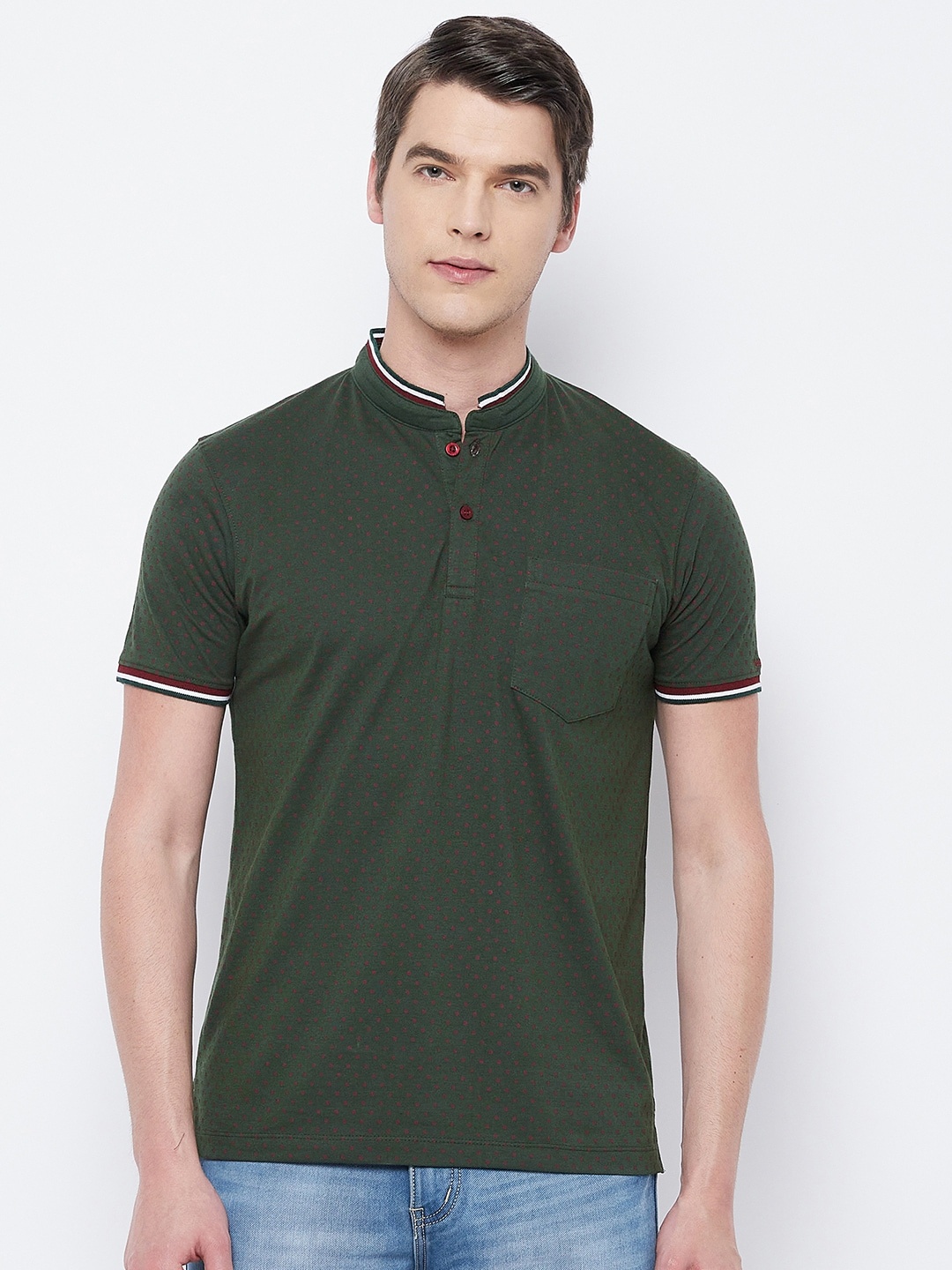 

Adobe Men Green Henley Neck T-shirt