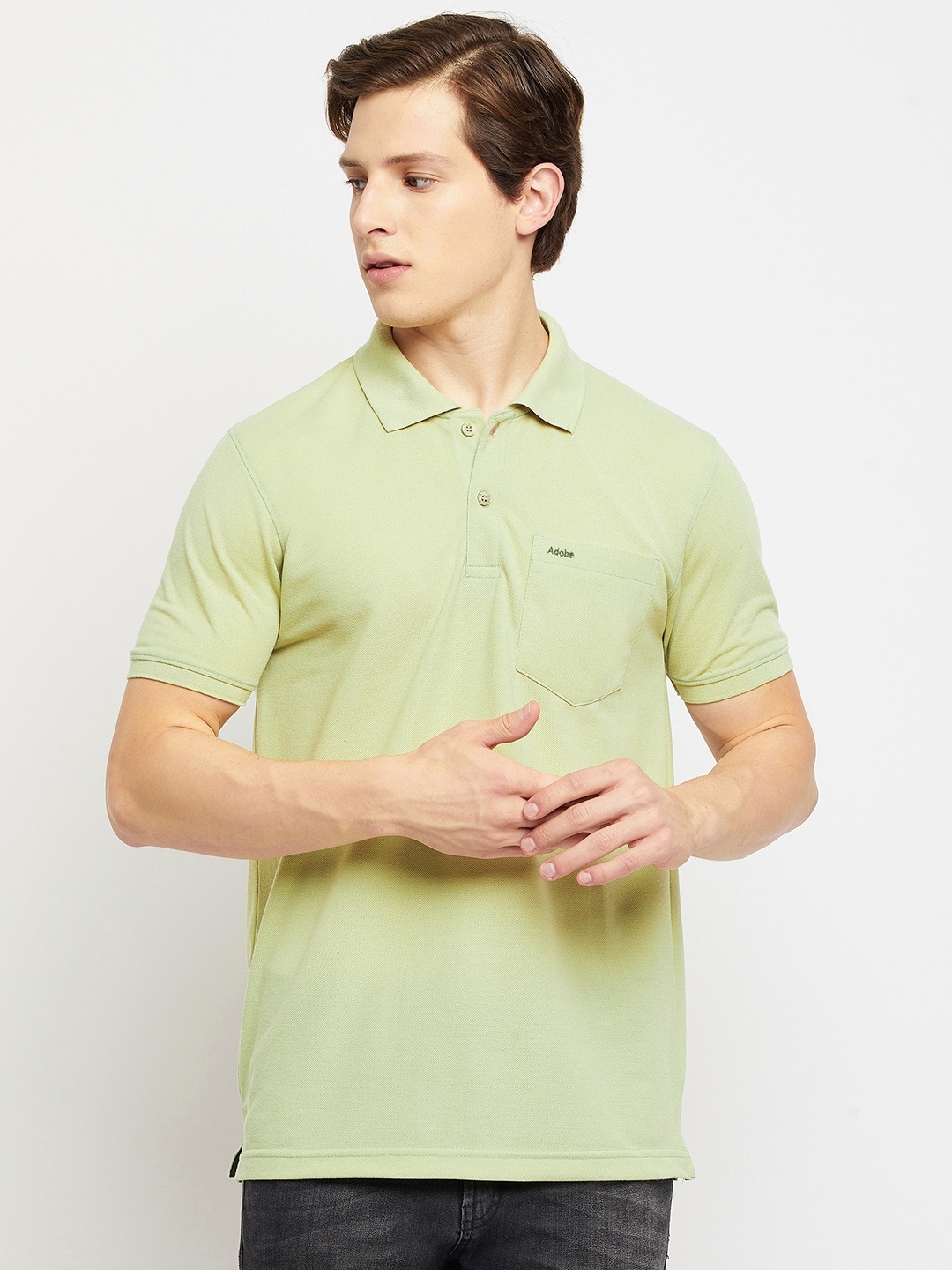 

Adobe Men Green Solid Polo Collar T-shirt