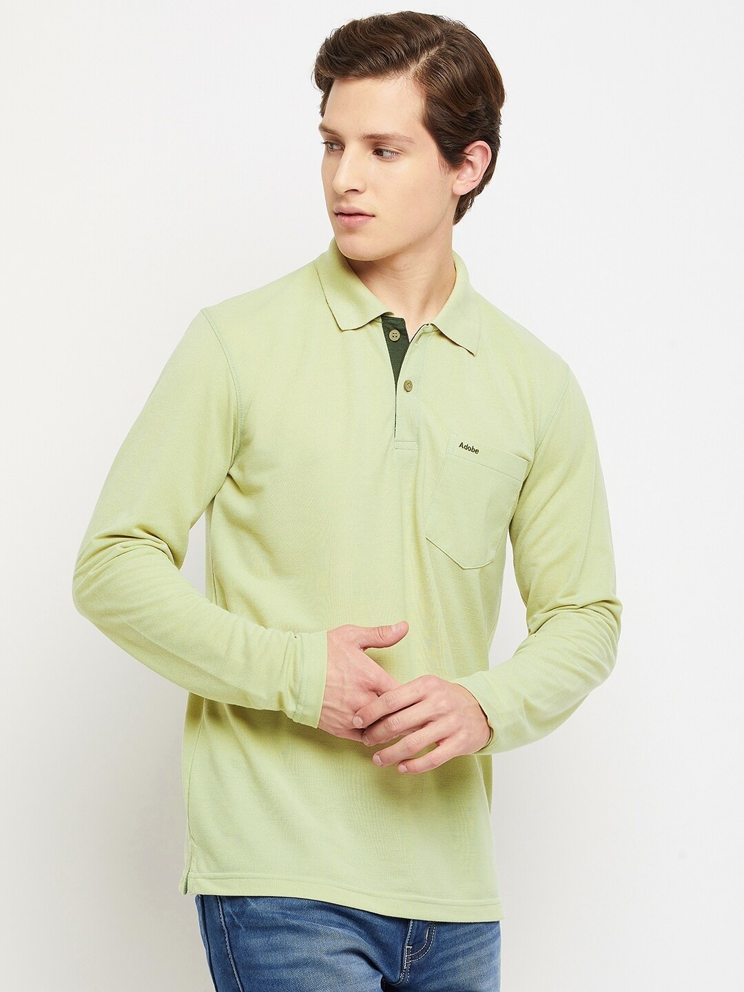 

Adobe Men Green Polo Collar Cotton T-shirt