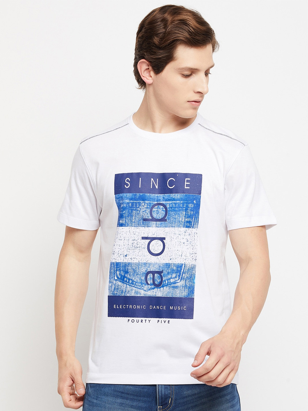 

Adobe Men White Typography Printed T-shirt