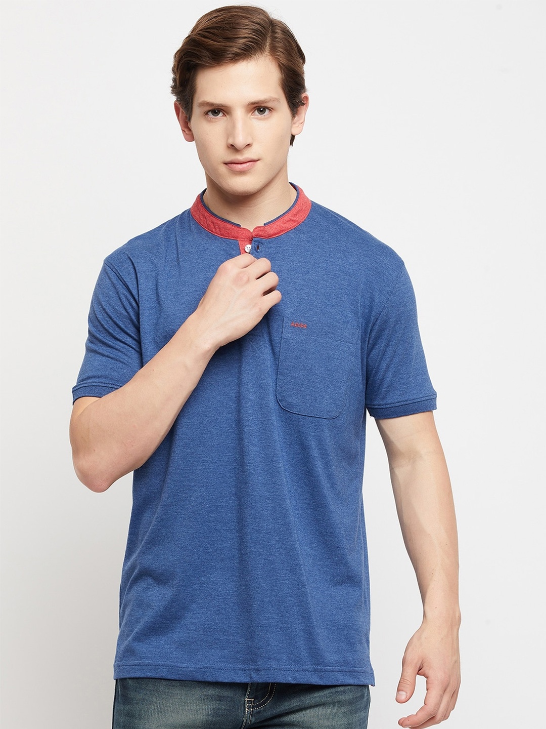 

Adobe Men Blue Henley Neck T-shirt