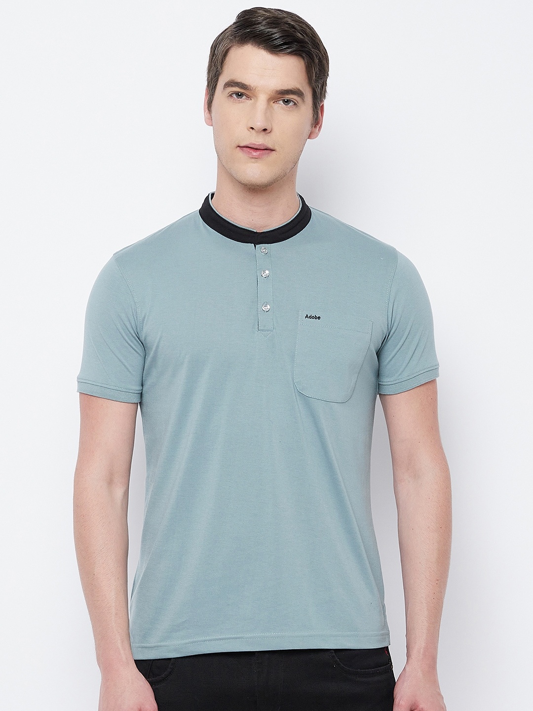 

Adobe Men Green Mandarin Collar T-shirt