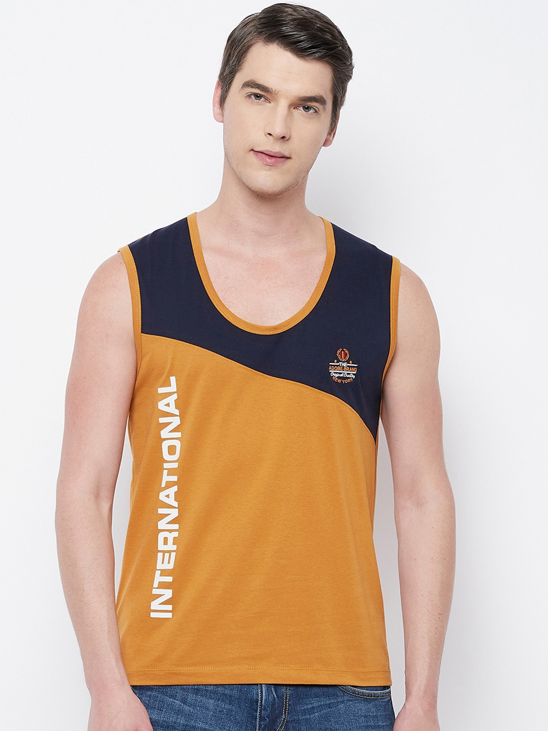

Adobe Men Mustard Yellow Colourblocked T-shirt