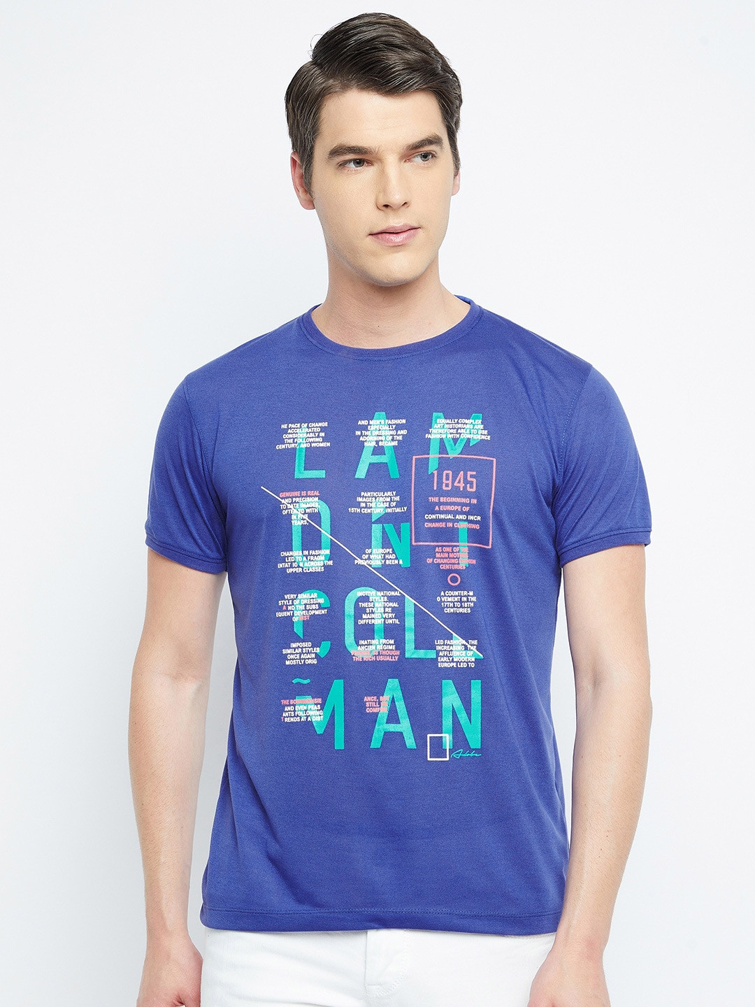 

Adobe Men Blue Typography Printed T-shirt