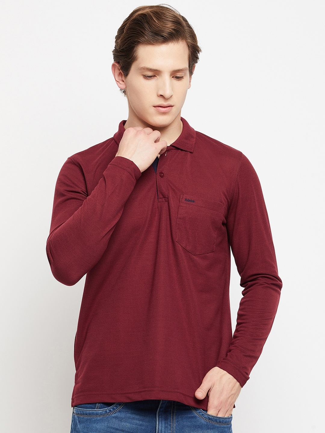 

Adobe Men Burgundy Polo Collar T-shirt