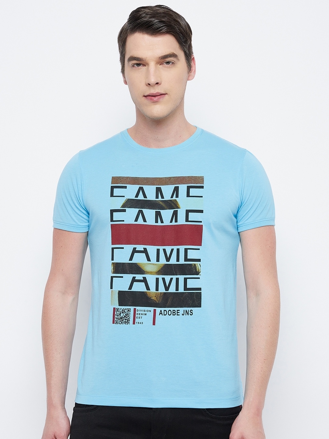 

Adobe Men Blue Typography Printed T-shirt