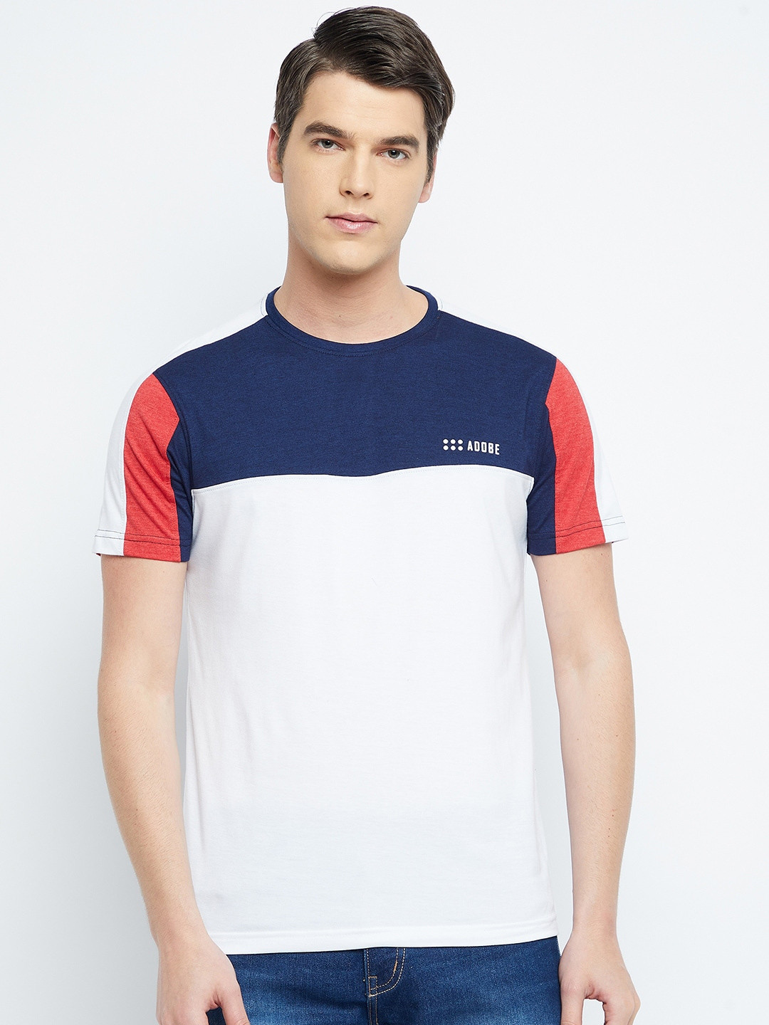 

Adobe Men White Colourblocked Cotton T-shirt