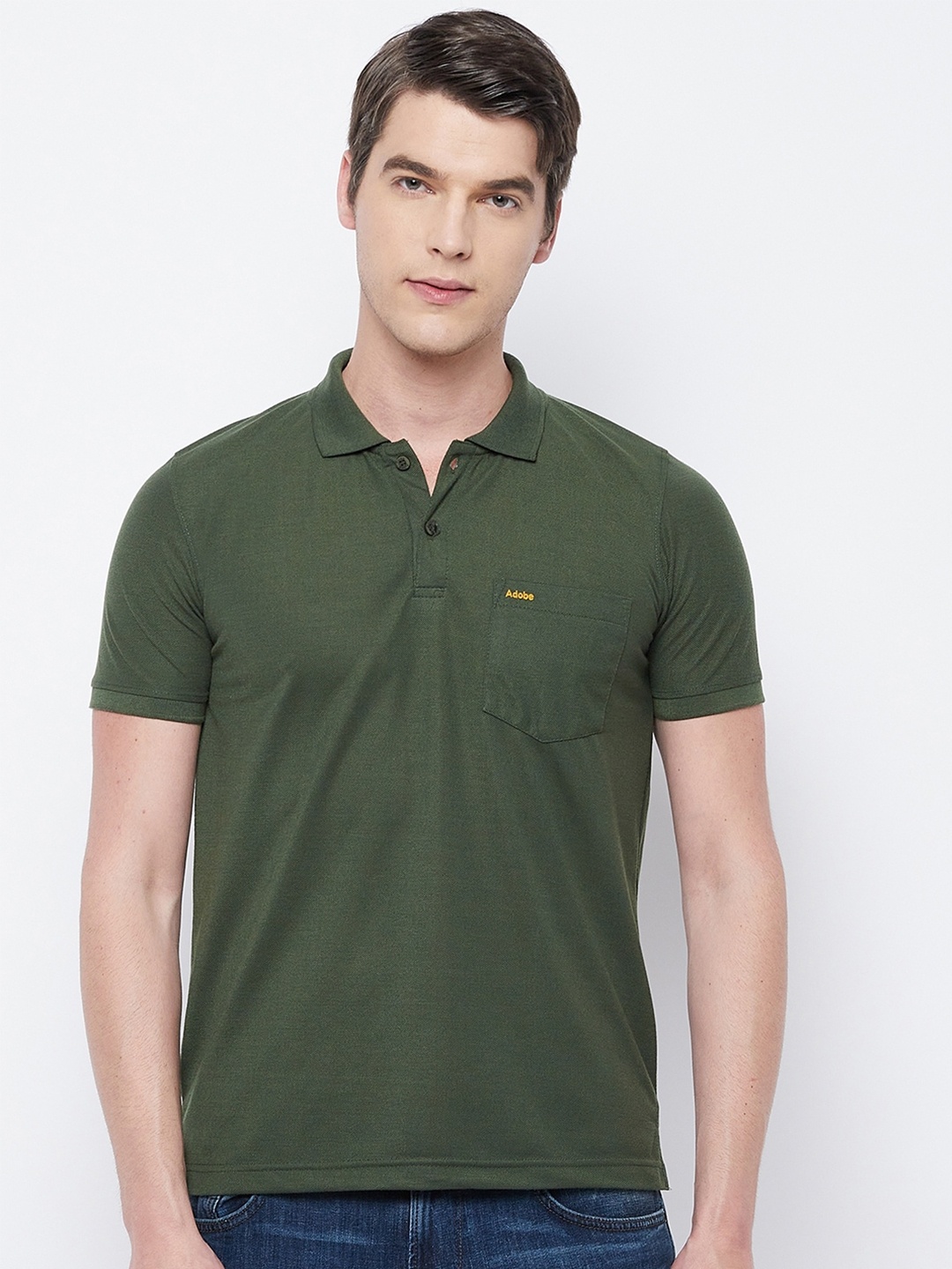 

Adobe Men Green Solid Polo Collar T-shirt