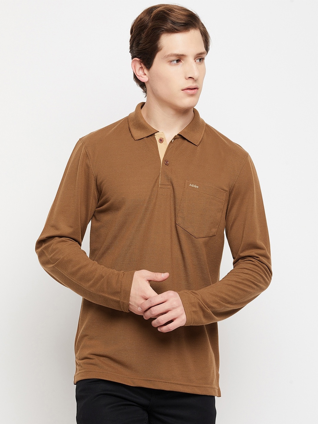 

Adobe Men Coffee Brown Polo Collar T-shirt