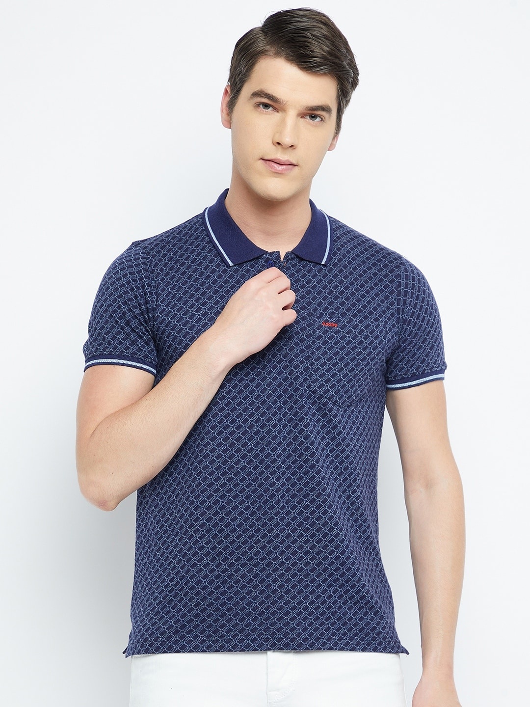 

Adobe Men Navy Blue Polo Collar T-shirt