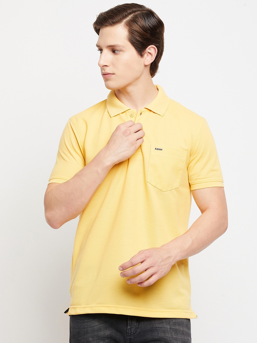 

Adobe Men Yellow Polo Collar T-shirt