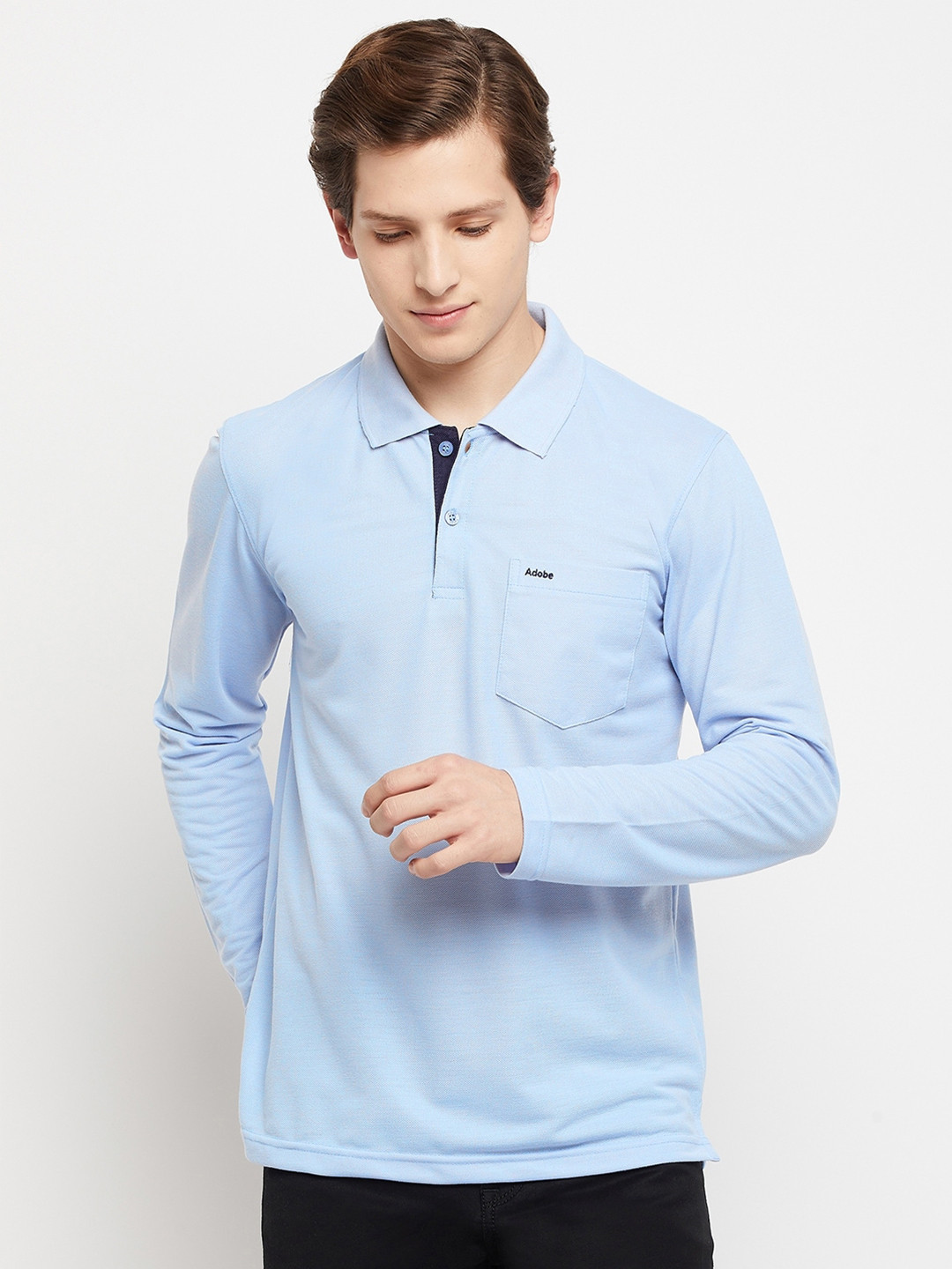 

Adobe Men Blue Polo Collar T-shirt