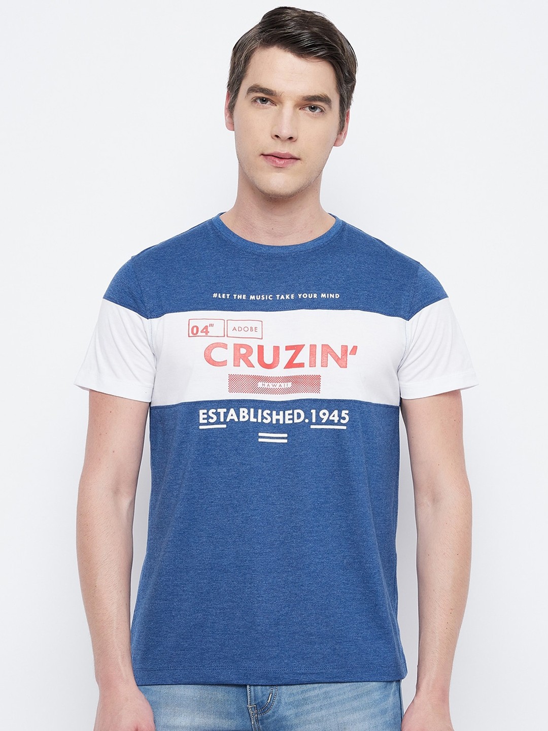 

Adobe Men Blue Typography Printed T-shirt