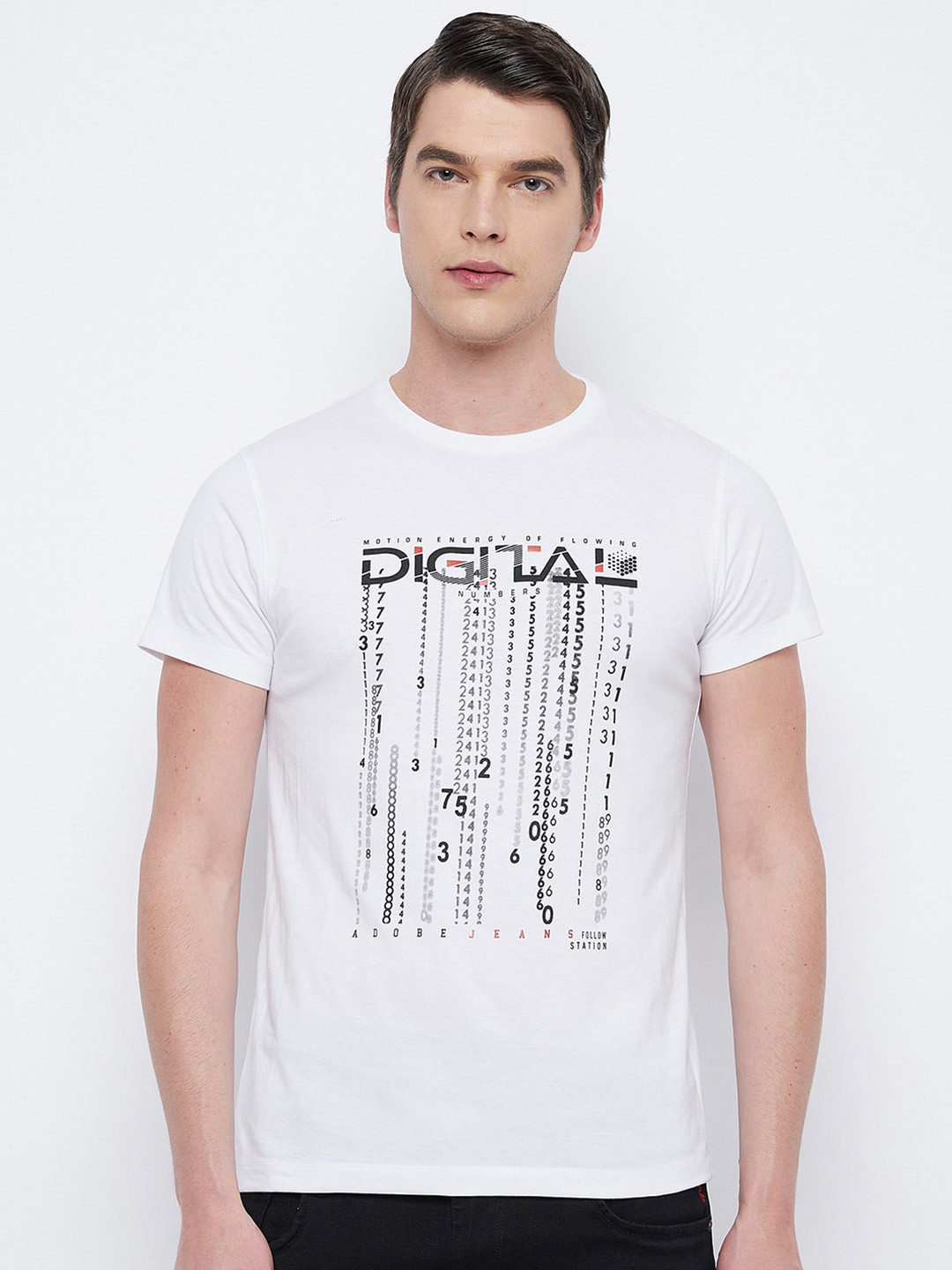 

Adobe Men White Typography Printed T-shirt
