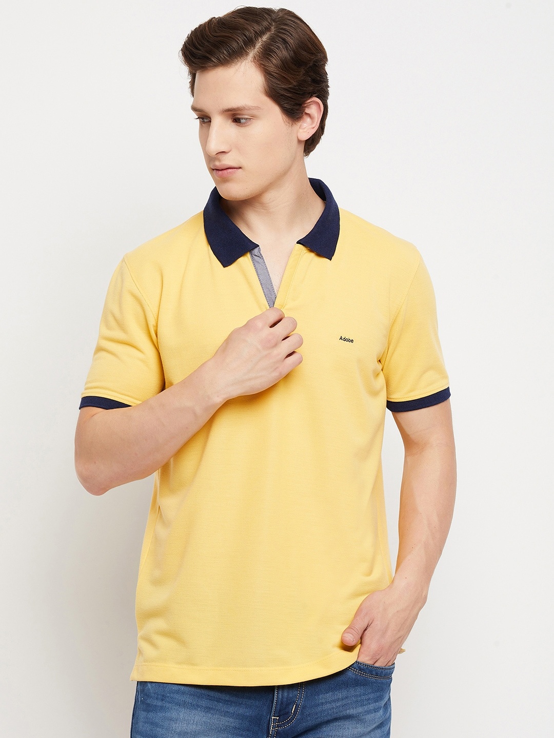 

Adobe Men Yellow Polo Collar T-shirt