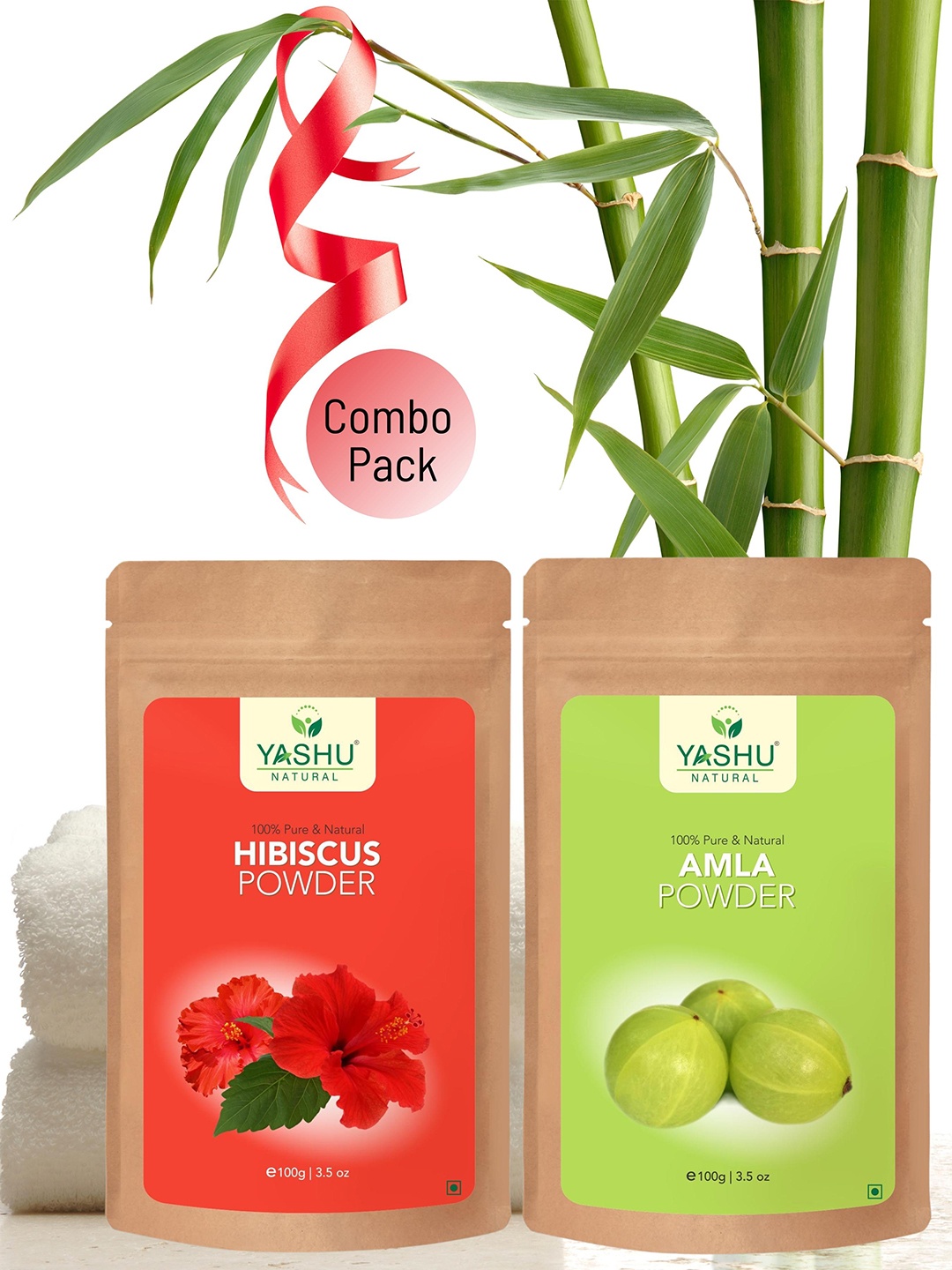 

YASHU 100% Pure & Natural Hibiscus & Amla Powder Combo for Dry & Damaged Hair - 100 g Each, Red