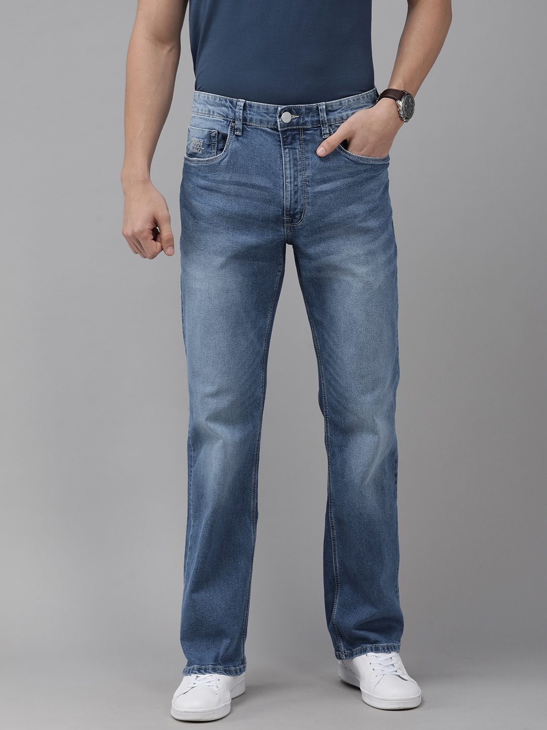 

U S Polo Assn Denim Co Men Blue Connor Bootcut Heavy Fade Stretchable Jeans